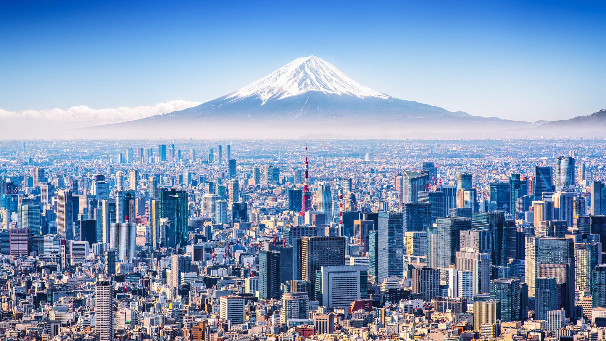 Die Wirtschaftsmetropole Tokio zu Füßen des Mount Fuji.